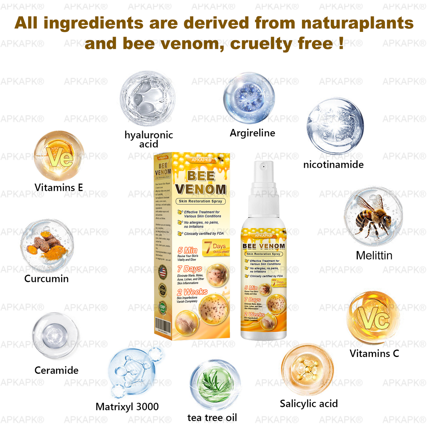 Instant Recovery🔥FDA Official: APKAPK® Bee Venom Skin Restoration Spray - Anti-aging, Hydrating, Skin Firming & Lifting, Skin Repair, Even Tone, Acne and Dark Spot Treatment, Wart and Mole Removal, and Psoriasis Relief.
